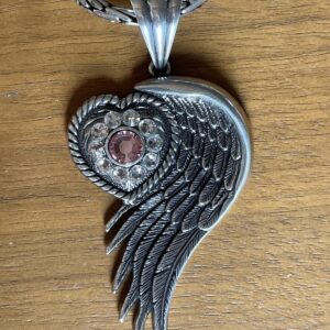 Heart & Wings Pendant Necklace With Pink Crystal