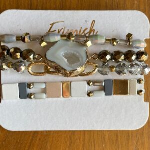 Erimish Bracelets Stack Of 4 Gold Tone Agate Braclet & More NEW AS IS