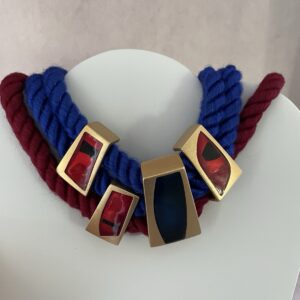 Monet Red Blue & Gold Enamel Rope Necklace Vintage