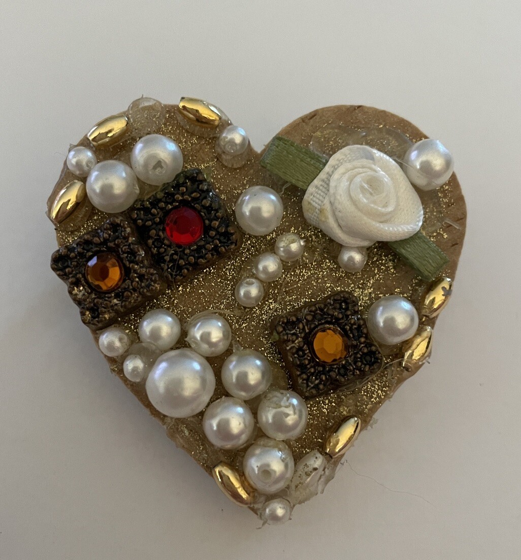 Decorative Beaded Heart Brooch Pin