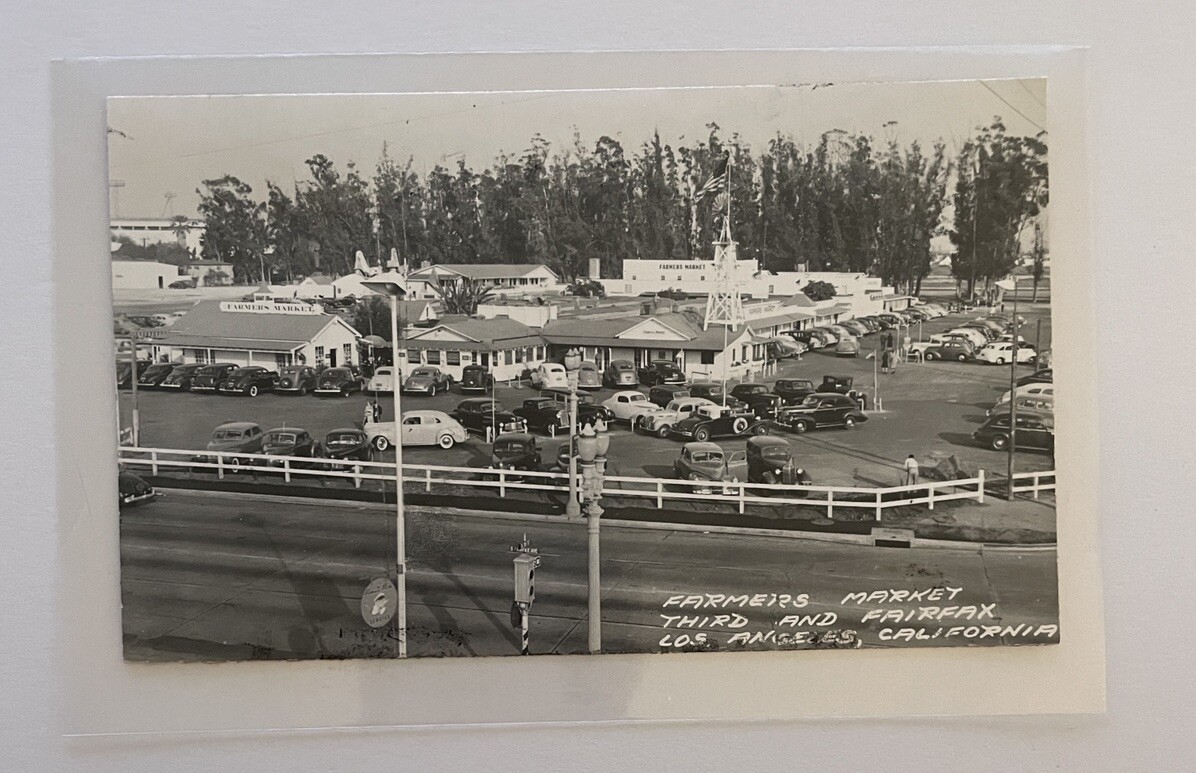 Farmers Market 3rd Fairfax Los Angeles California Postcard RPPC Old Car Trimmed