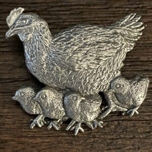 Hen & Chicks Brooch Pin George G. Harris Pewter 1999