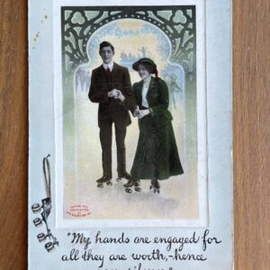 Roller Skating Couple Postcard Romance My Hands Are Engaged Birns Brothers