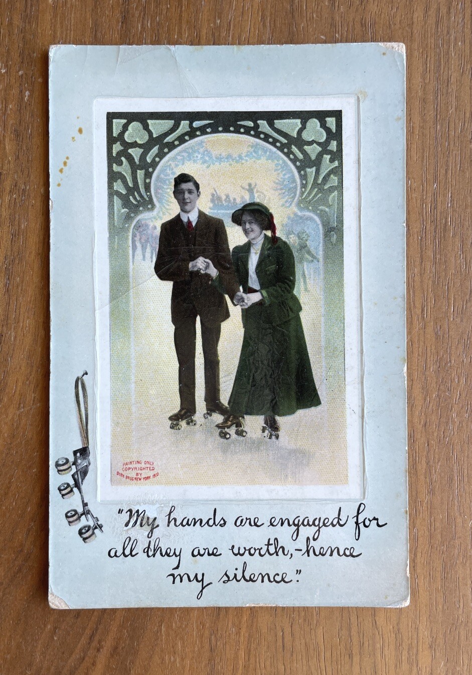 Roller Skating Couple Postcard Romance My Hands Are Engaged Birns Brothers