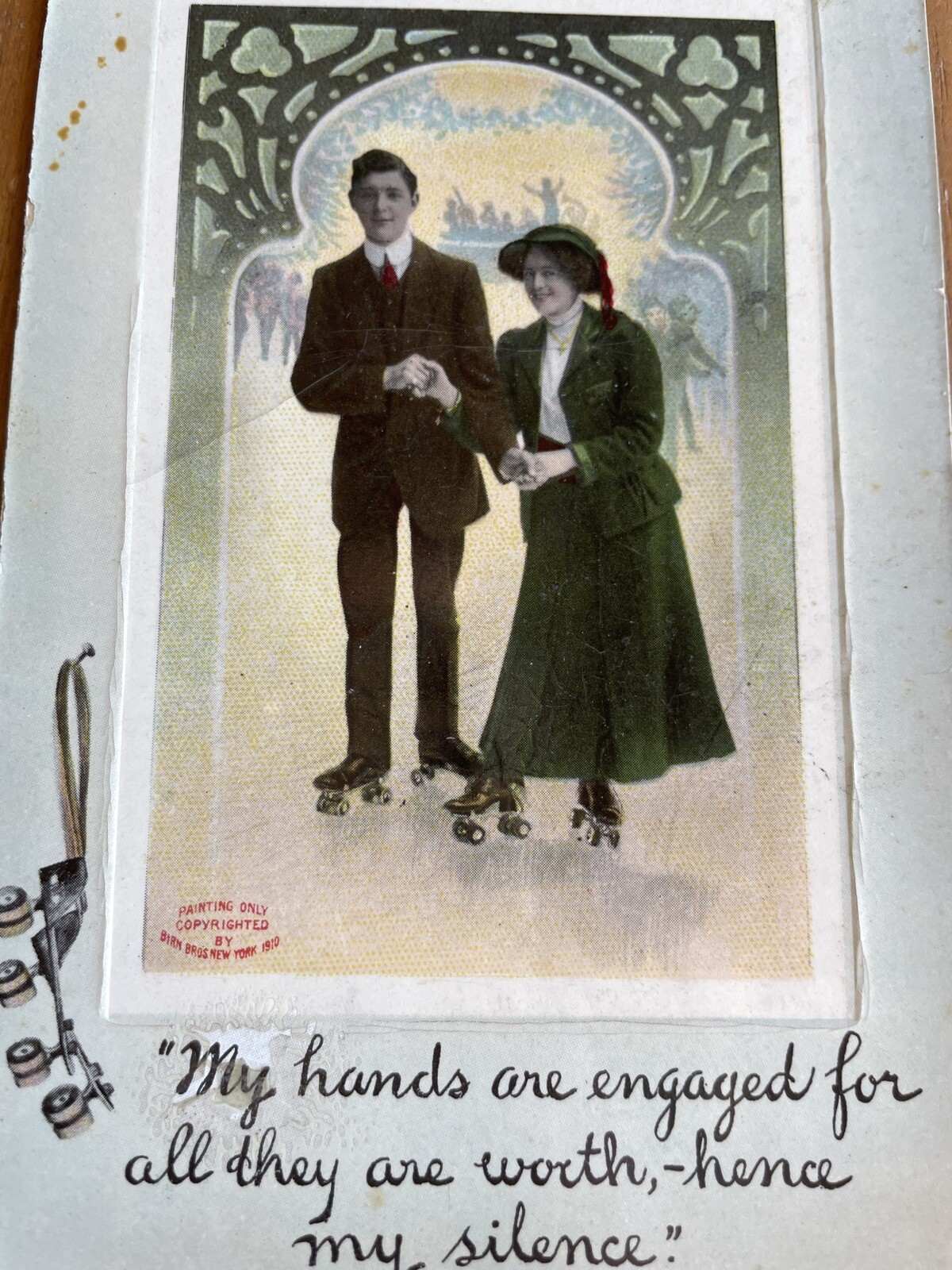 Roller Skating Couple Postcard Romance My Hands Are Engaged Birns Brothers - Image 2
