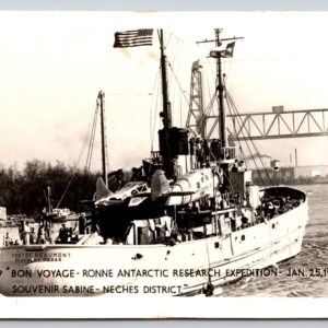 Bon Voyage Ronnie Antarctic Research Expedition Ship 1947 Postcard RPPC Texas