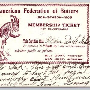 American Federation Of Butters Membership Ticket Goat Man Postcard