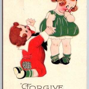 Forgive My Checkered Past Little Boy and Girl Postcard Gibson Lines