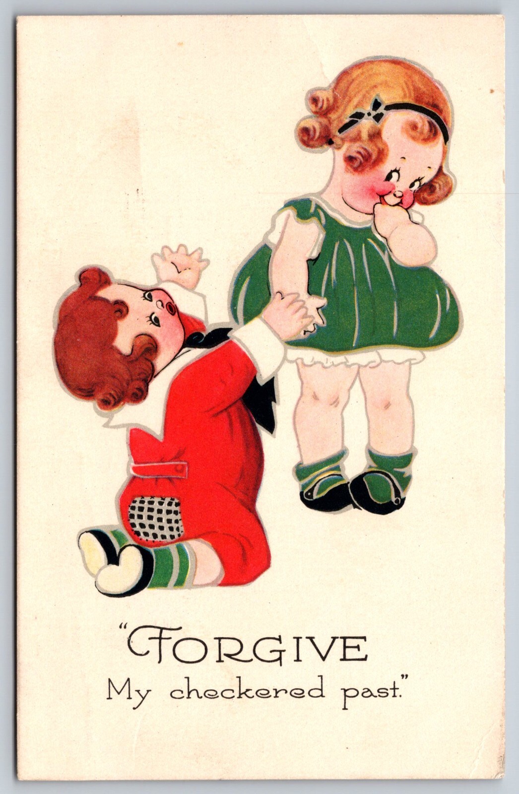 Forgive My Checkered Past Little Boy and Girl Postcard Gibson Lines