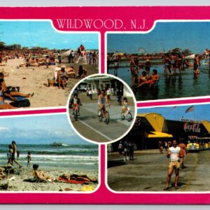 Wildwood NJ Beach Scenes Postcard Coca Cola Sign Postcard Girls In Bikinis