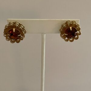 Gemstone Flower Clip On Earrings Vintage