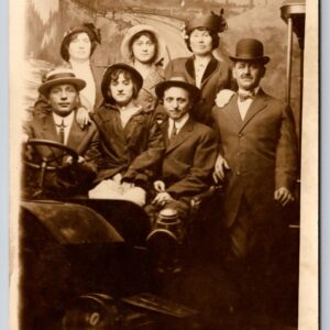 Family Of Seven In Car Prop Photo Postcard RPPC