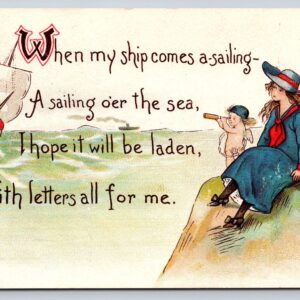 When My Ship Comes A Sailing  Poem With Lady Postcard