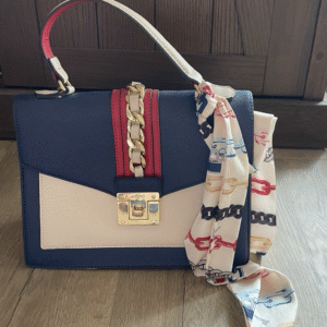 Aldo Women's Crossbody Purse Red White And Blue With Scarf Top Handle Handbag