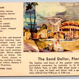 The Sand Dollar Florida Restaurant Postcard Frozen Fruit Salad Recipe