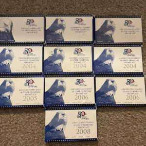 2000-2008 United States Mint 50 State Quarters Proof Sets W/COA 10 Sets