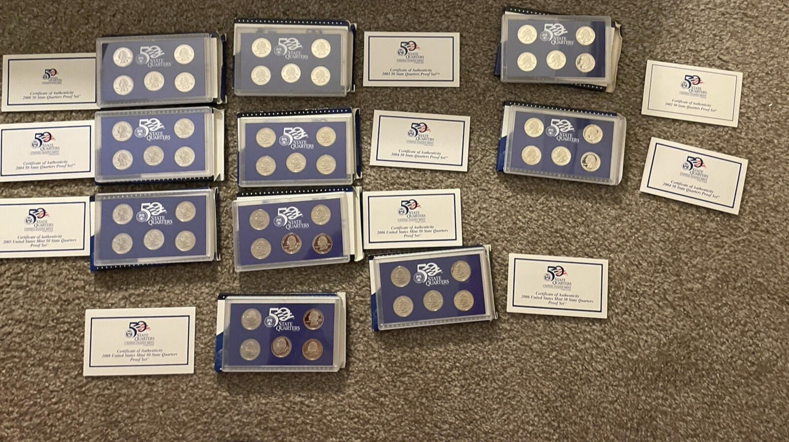 2000-2008 United States Mint 50 State Quarters Proof Sets W/COA 10 Sets - Image 3