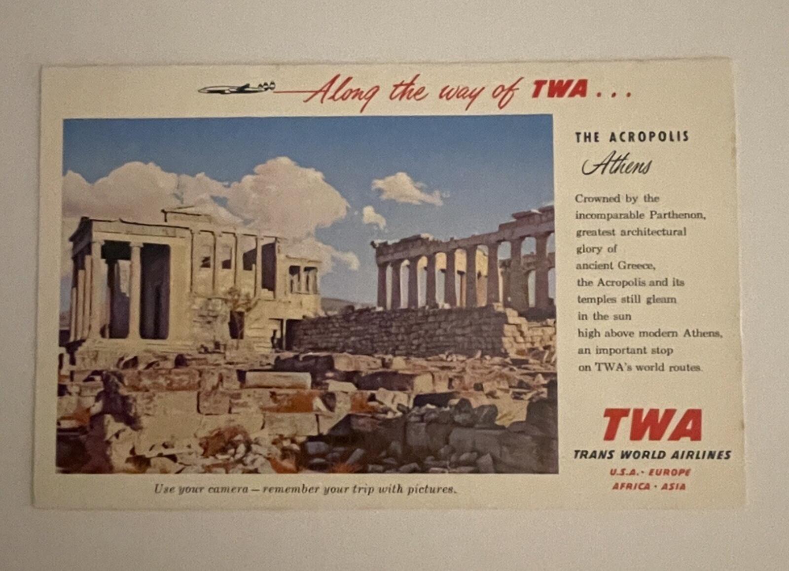 Along The Way Of TWA Trans World Airlines Postcard Acropolis Greece