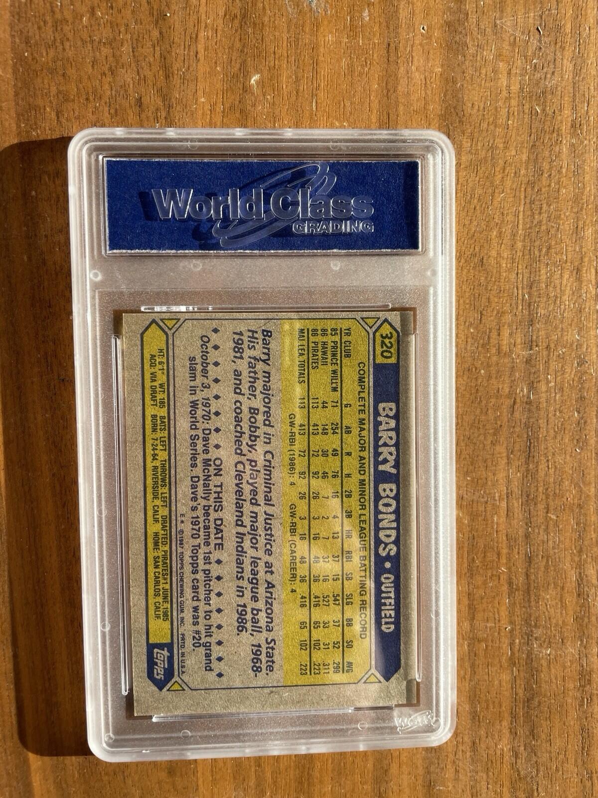 1987 Topps Barry Bonds #320 Rookie Card RC Graded Baseball Card WCG 10 GEM MINT - Image 4