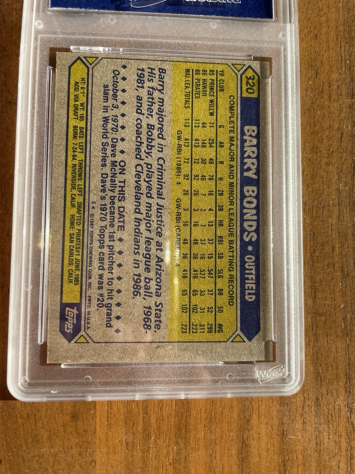 1987 Topps Barry Bonds #320 Rookie Card RC Graded Baseball Card WCG 10 GEM MINT - Image 5