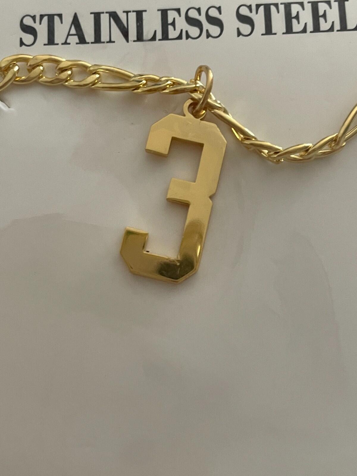 #3 Pendant Necklace Baseball Football Number Necklace Gold Tone