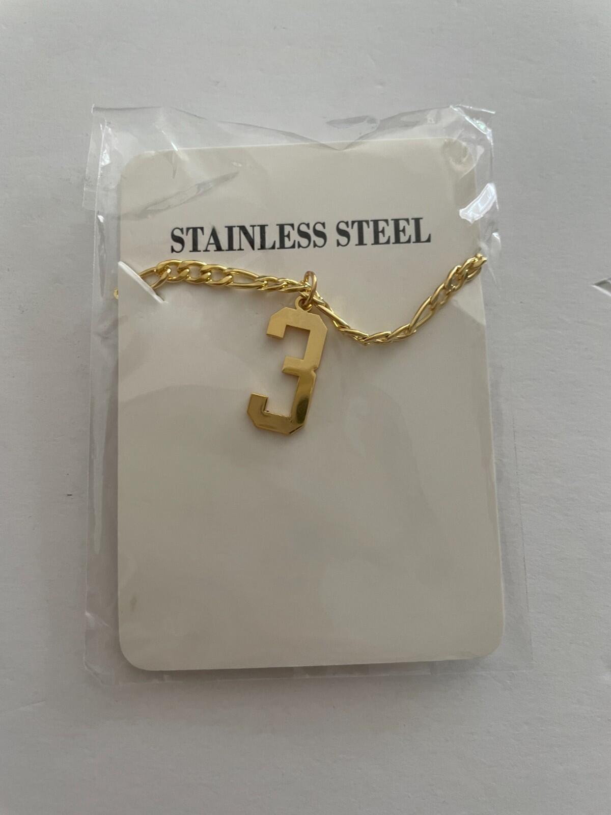 #3 Pendant Necklace Baseball Football Number Necklace Gold Tone - Image 2