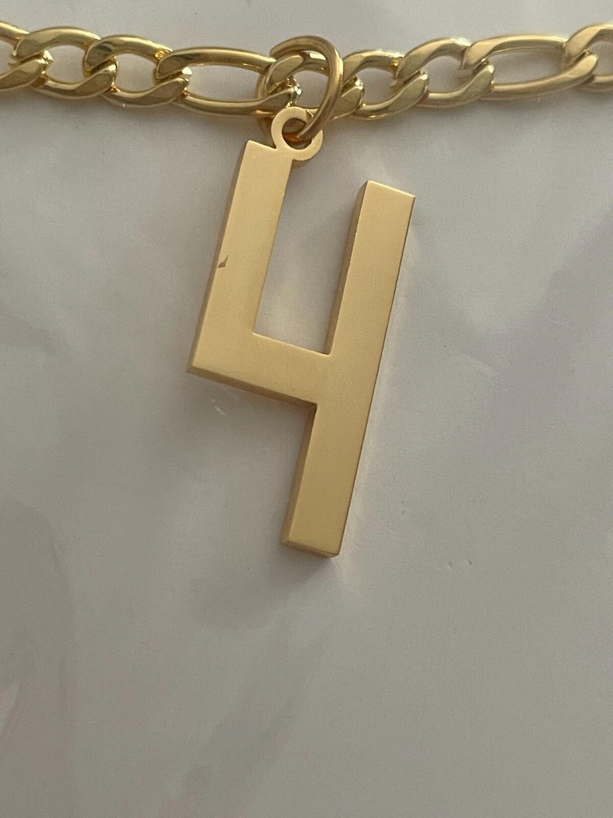 #4 Pendant Necklace Baseball Football Number Necklace Gold Tone