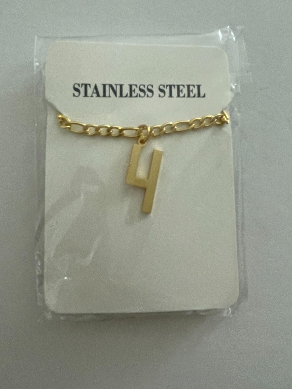 #4 Pendant Necklace Baseball Football Number Necklace Gold Tone - Image 2