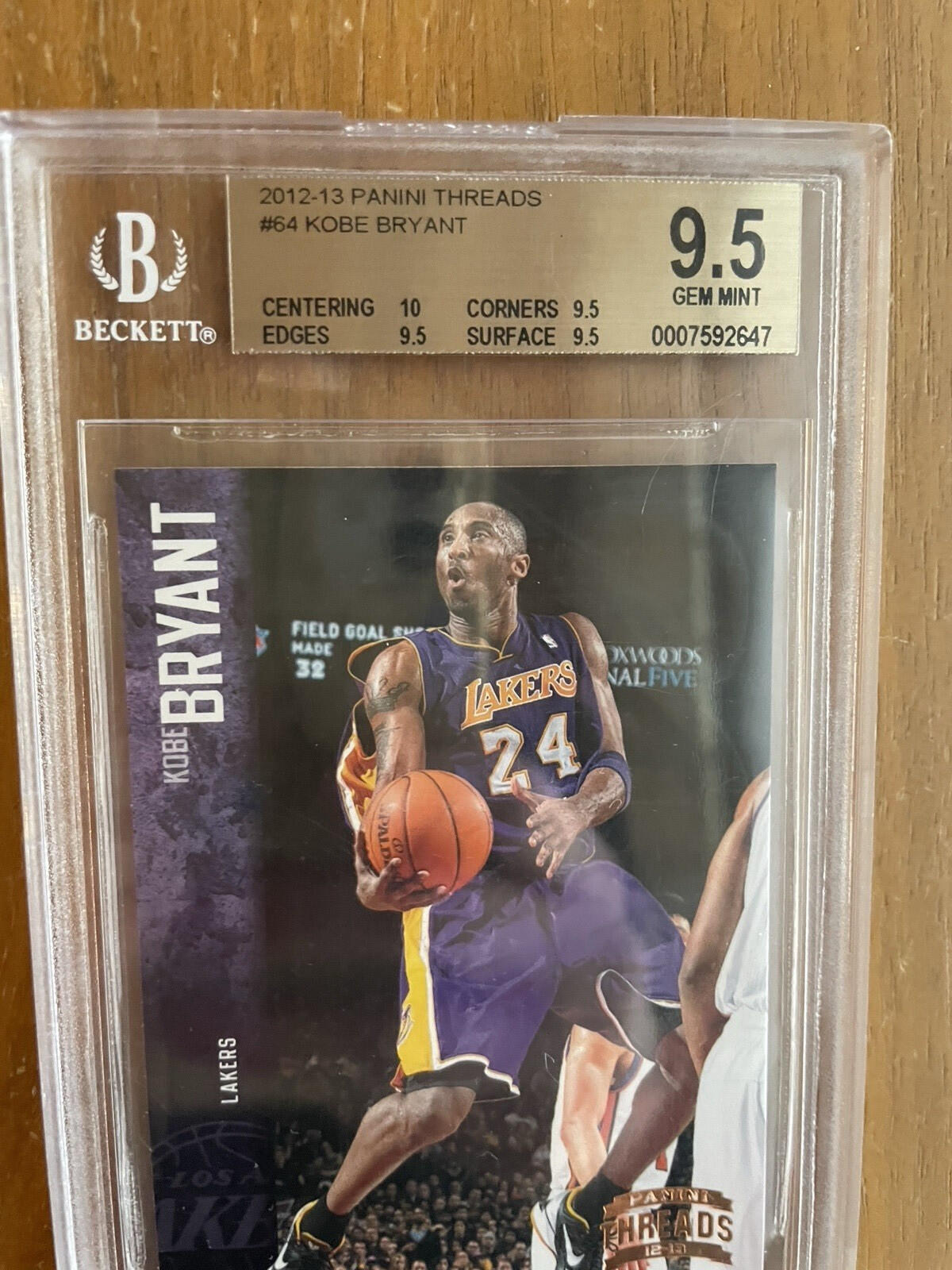 2012-13 Panini Threads Kobe Bryant #64 Lakers BGS 9.5 Gem Mint Graded Card - Image 2