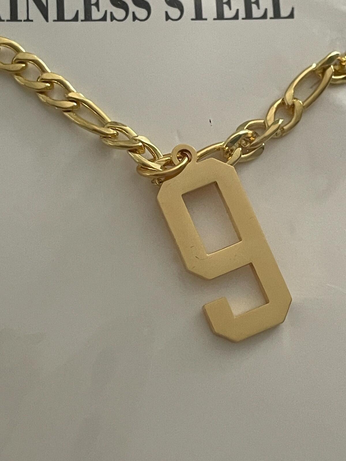 #9 Pendant Necklace Baseball Football Number Necklace Gold Tone