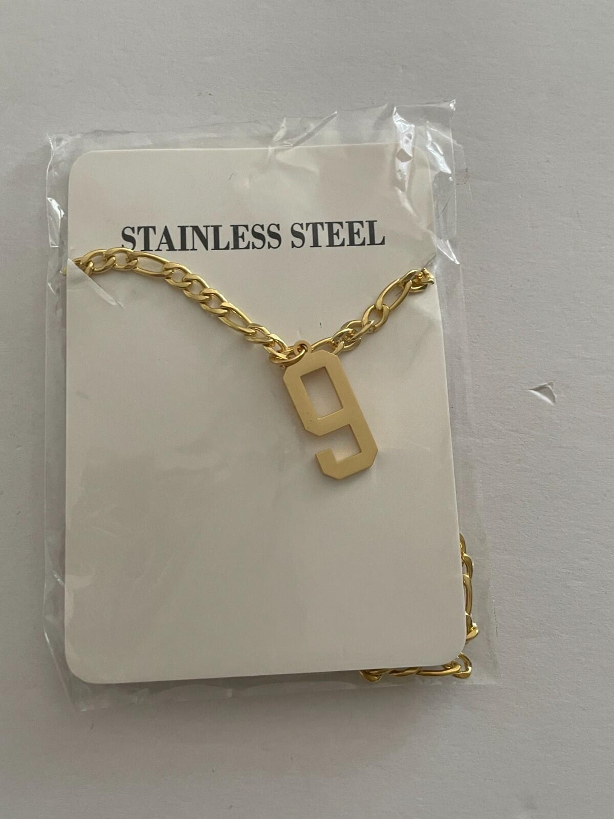 #9 Pendant Necklace Baseball Football Number Necklace Gold Tone - Image 3