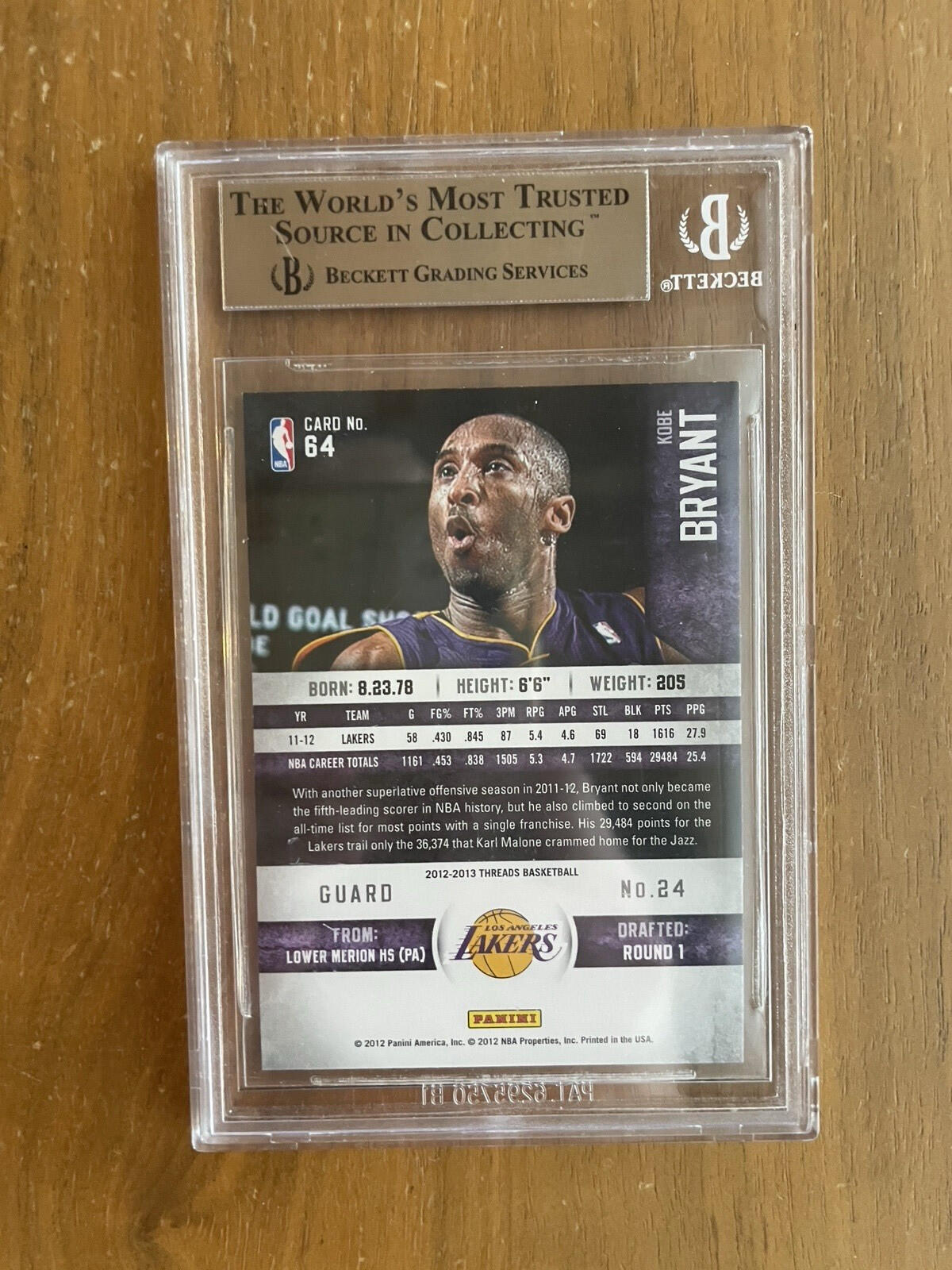 2012-13 Panini Threads Kobe Bryant #64 Lakers BGS 9.5 Gem Mint Graded Card - Image 3