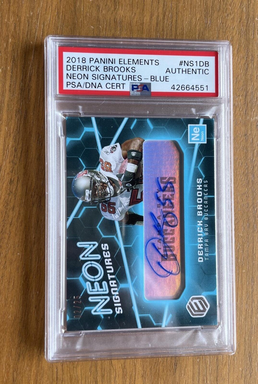 2018 Panini Elements Derrick Brooks Neon Signatures Blue #NS1DB Football Card