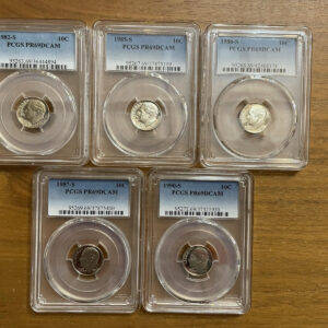 Graded Coin Lot Dimes Lot Of 5 1982 1985 86 87 1992 PCGS PR69RD DCAM Coins Set