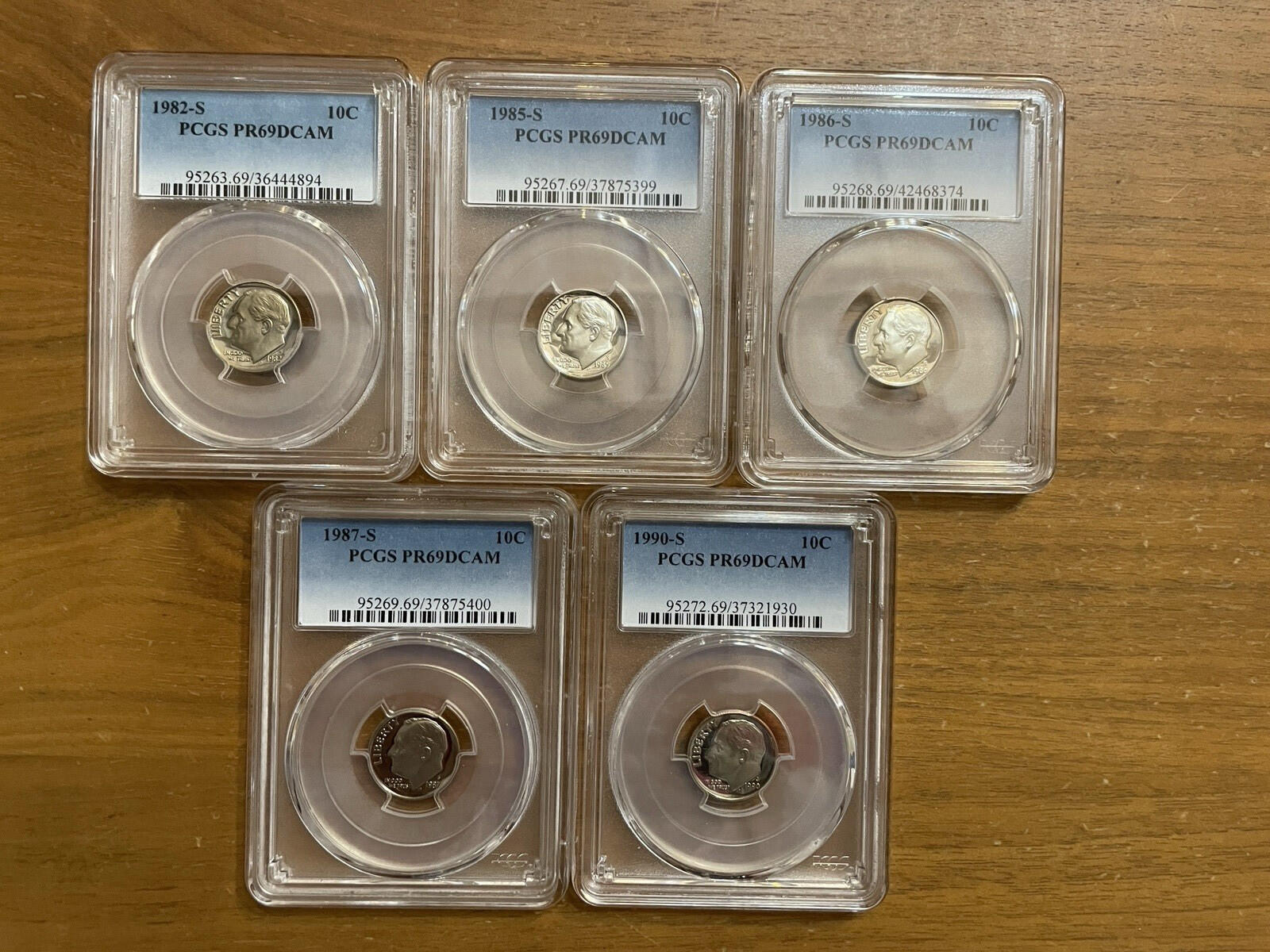 Graded Coin Lot Dimes Lot Of 5 1982 1985 86 87 1992 PCGS PR69RD DCAM Coins Set