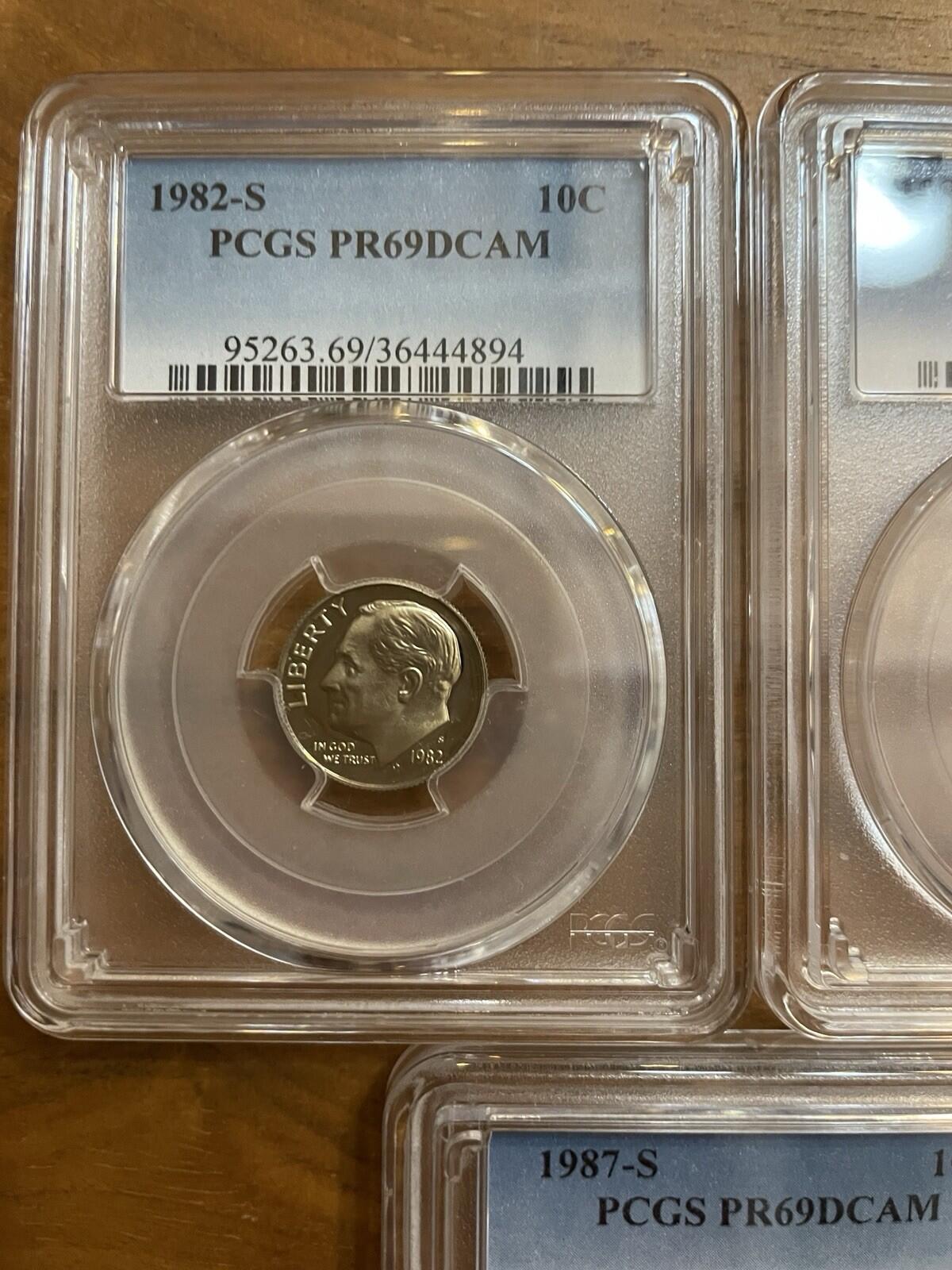 Graded Coin Lot Dimes Lot Of 5 1982 1985 86 87 1992 PCGS PR69RD DCAM Coins Set - Image 2
