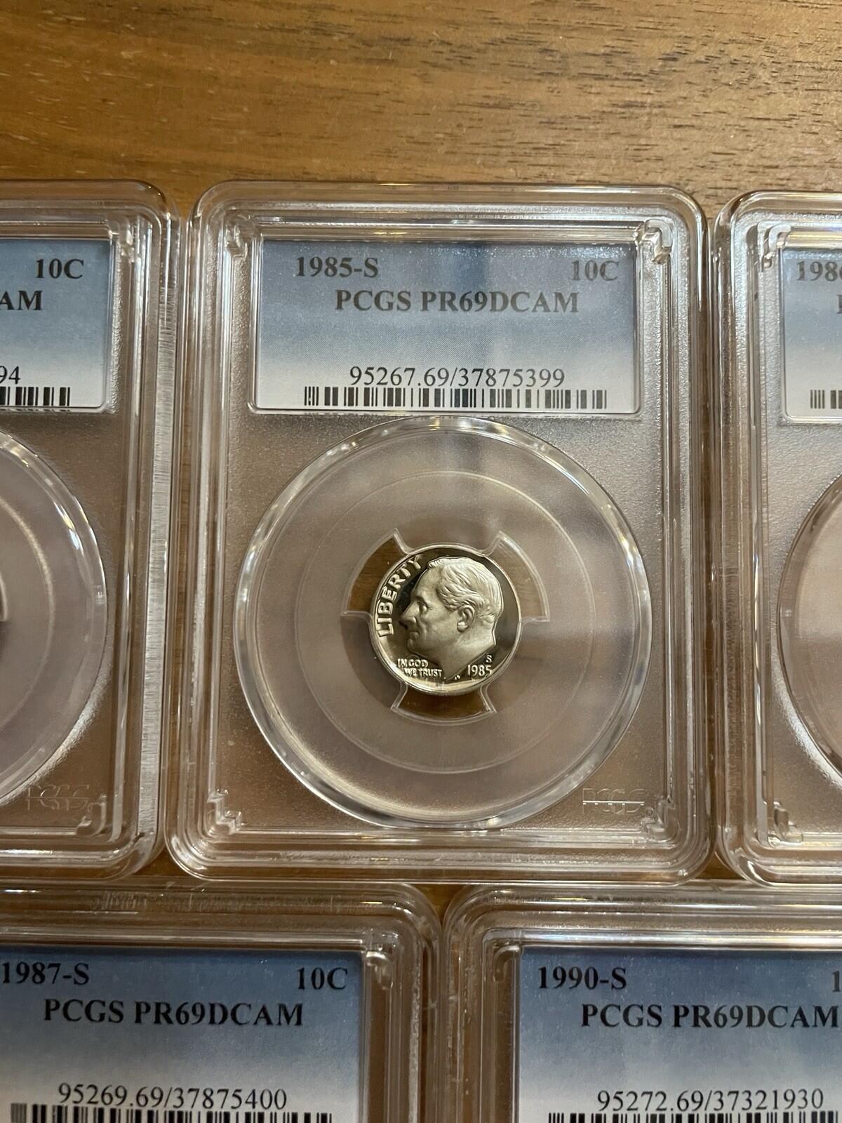 Graded Coin Lot Dimes Lot Of 5 1982 1985 86 87 1992 PCGS PR69RD DCAM Coins Set - Image 3