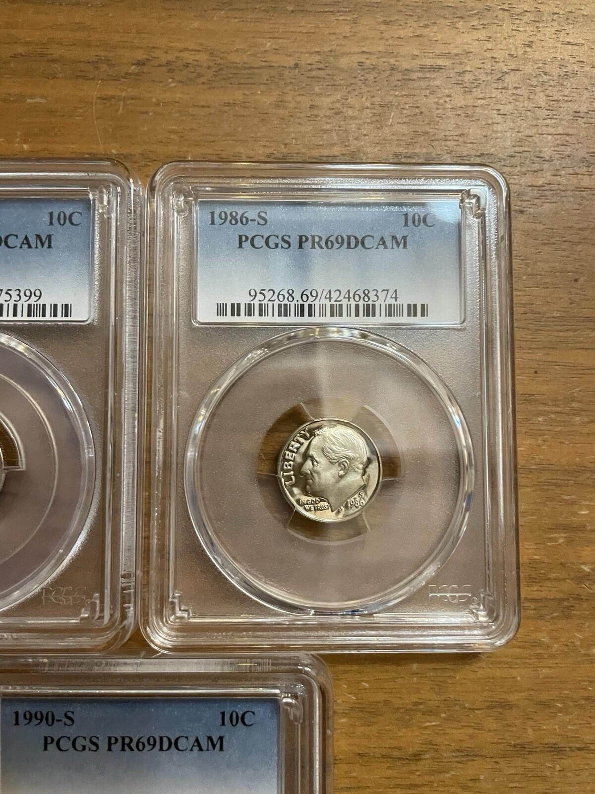 Graded Coin Lot Dimes Lot Of 5 1982 1985 86 87 1992 PCGS PR69RD DCAM Coins Set - Image 4