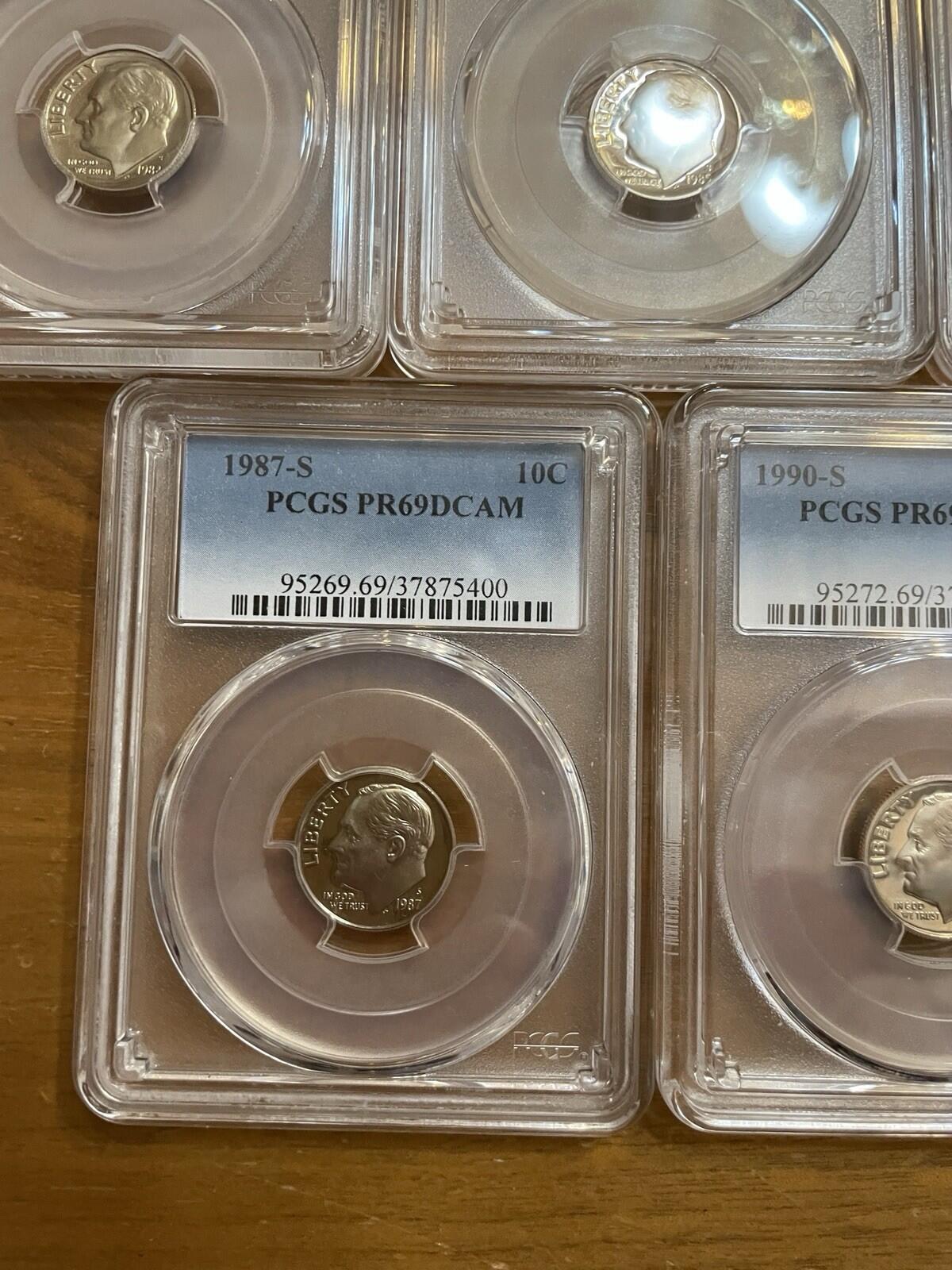 Graded Coin Lot Dimes Lot Of 5 1982 1985 86 87 1992 PCGS PR69RD DCAM Coins Set - Image 6