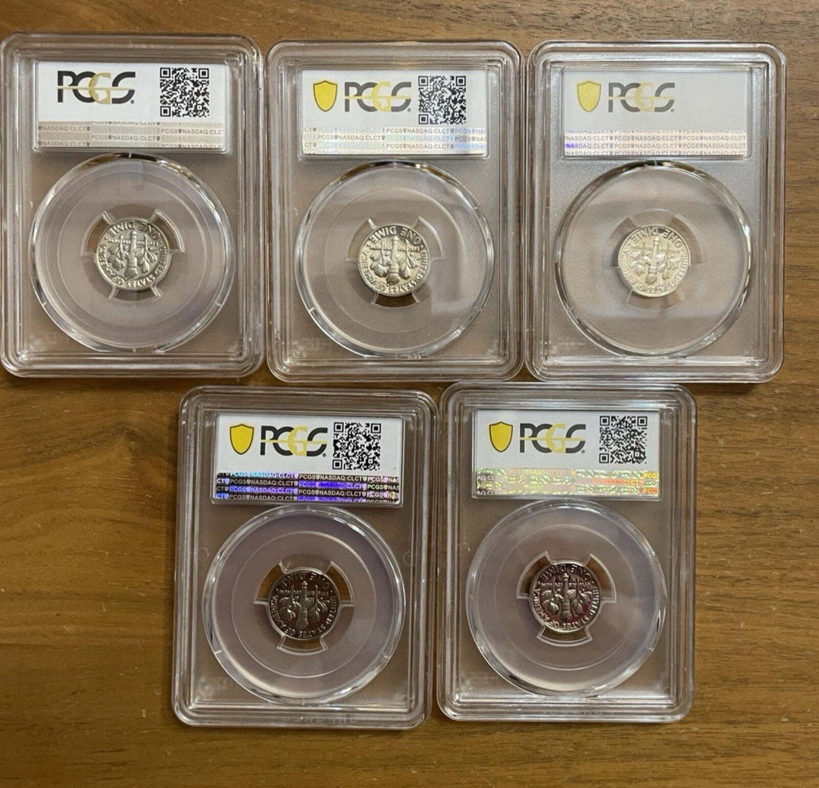 Graded Coin Lot Dimes Lot Of 5 1982 1985 86 87 1992 PCGS PR69RD DCAM Coins Set - Image 7