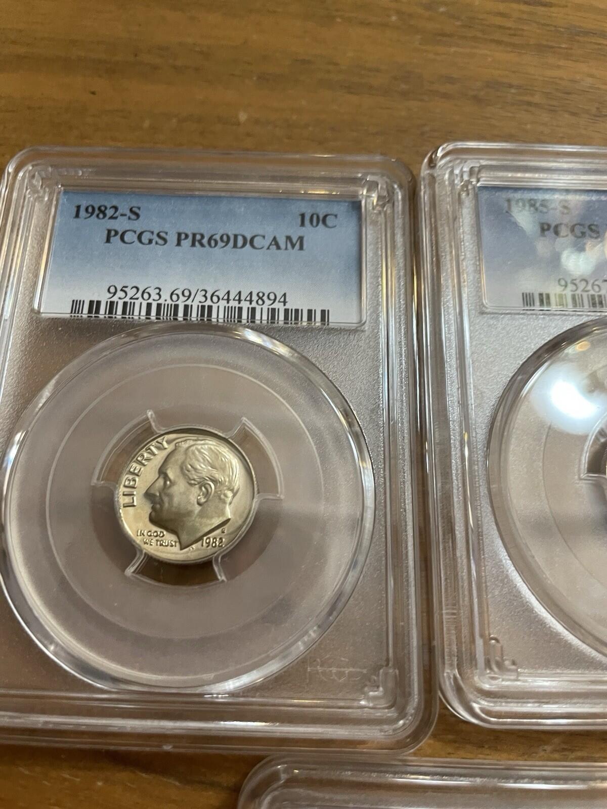 Graded Coin Lot Dimes Lot Of 5 1982 1985 86 87 1992 PCGS PR69RD DCAM Coins Set - Image 16