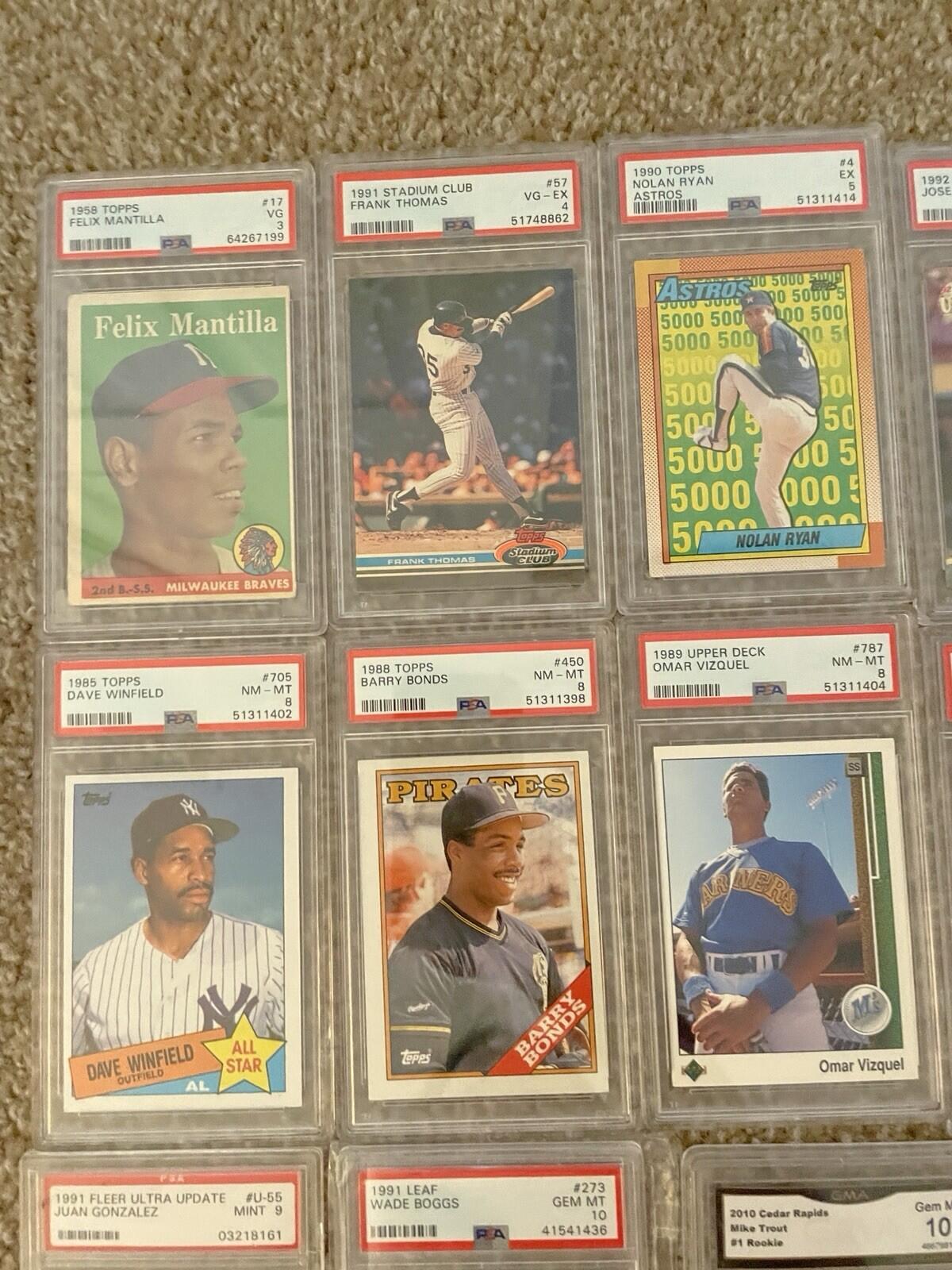 Lot Of 50 Graded Baseball Cards PSA BGS SGC GMA Grades 3 - 10 Bonds Biggio Etc - Image 5