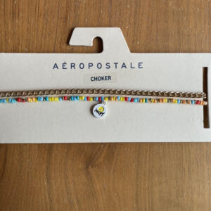 Aeropostale Choker Set Of 2 Gold Tone Chain & Smiley Face Happy Beaded Necklace