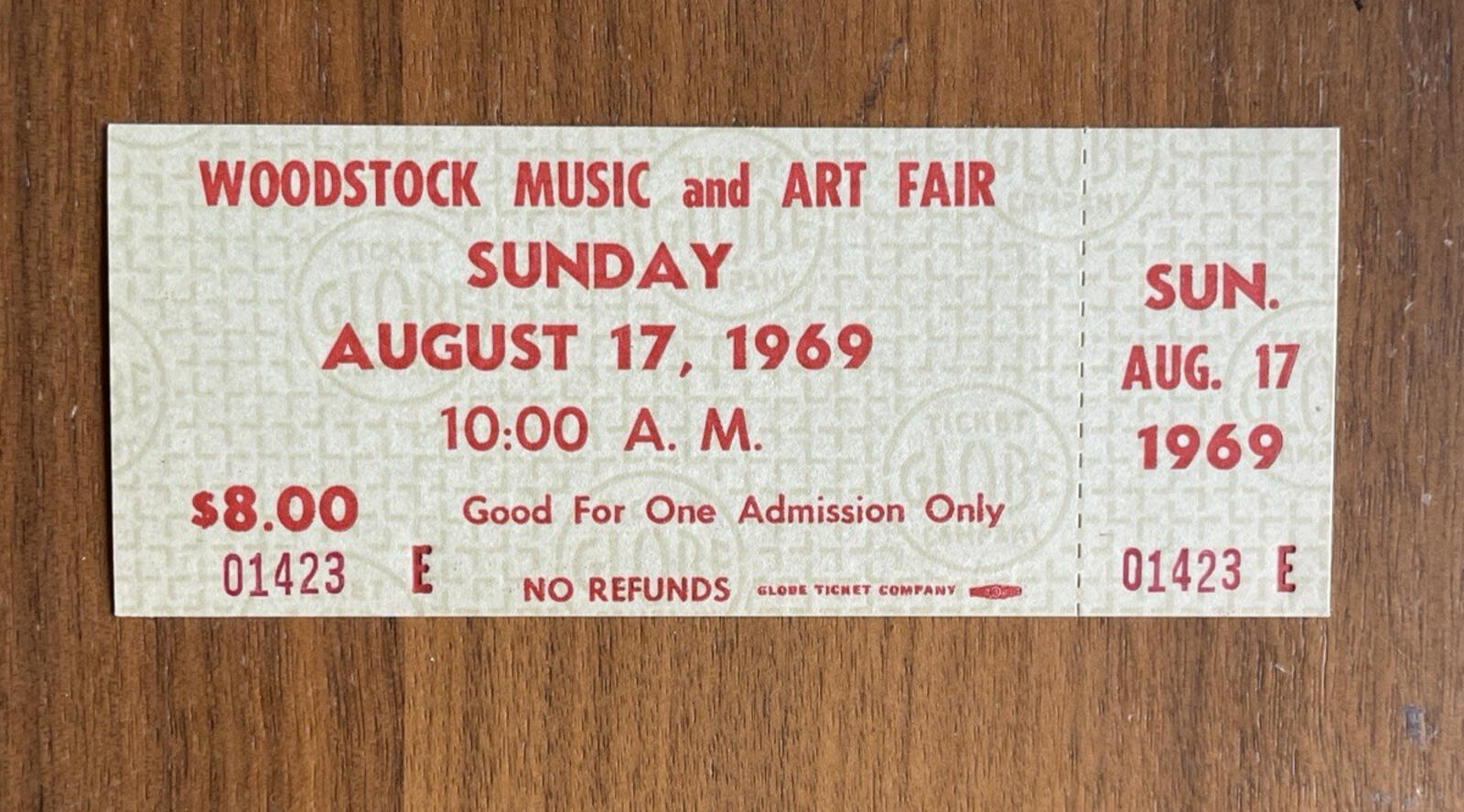 Woodstock Music And Art Fair Ticket Sunday August 17 1969 Vintage Ticket