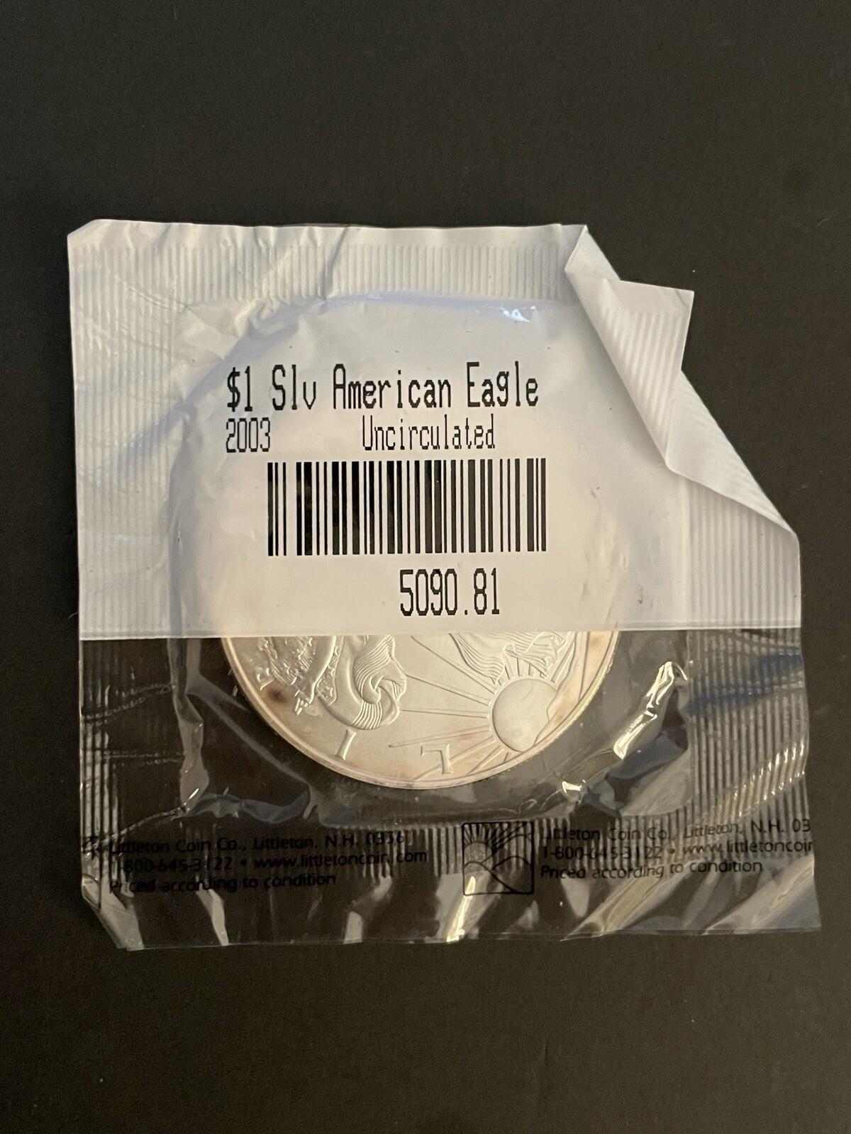2003 Silver American Eagle Uncirculated Original Cellophane Wrapper 1oz Coin - Image 4