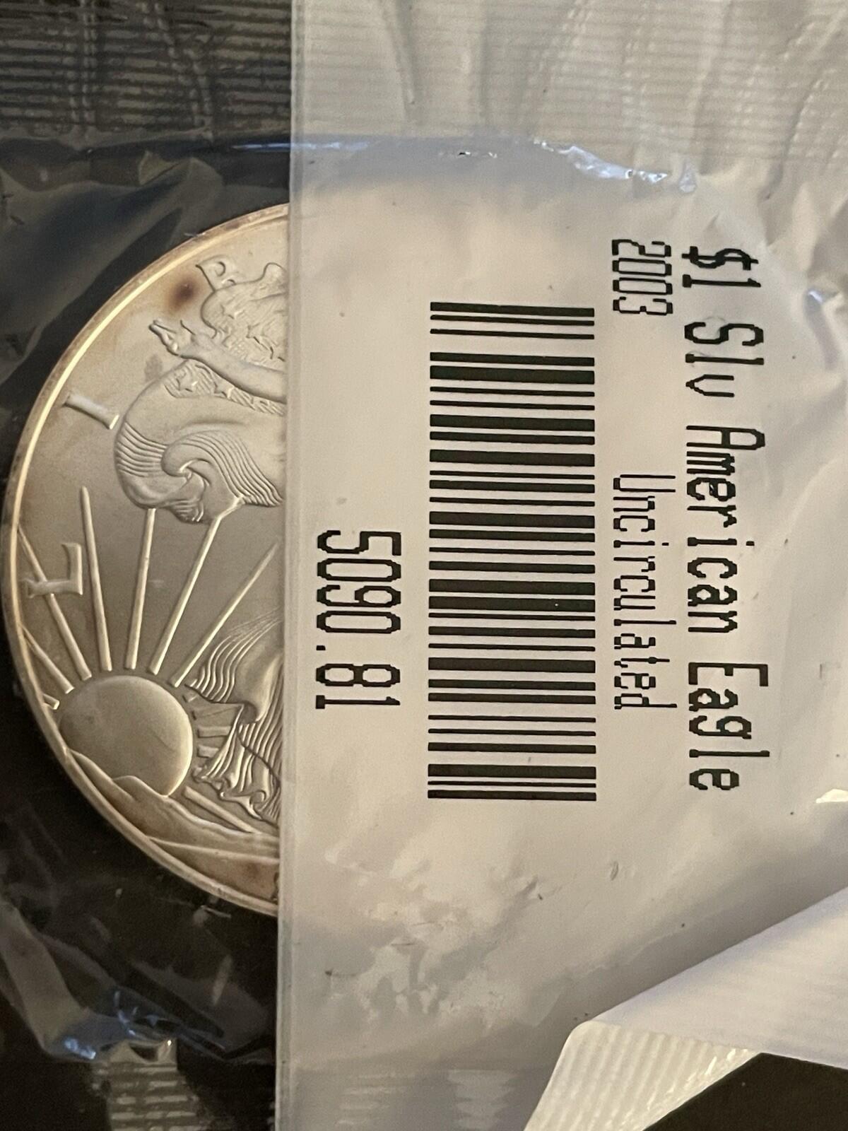 2003 Silver American Eagle Uncirculated Original Cellophane Wrapper 1oz Coin - Image 5