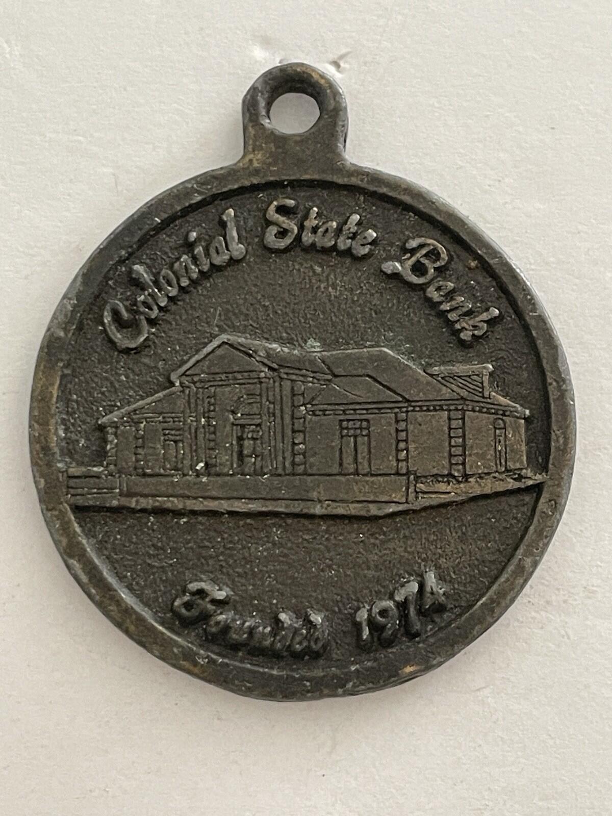 Colonial State Bank Charm Pendant Keychain Key Chain Founded 1974