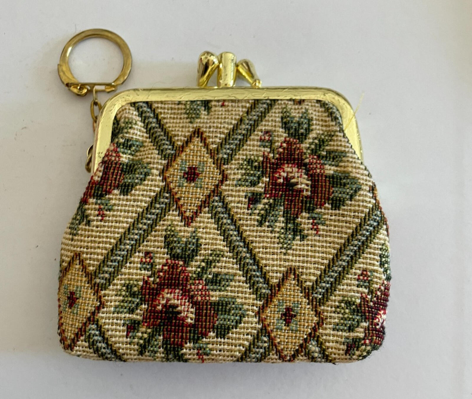 Floral Carpet Bag Coin Purse Keychain Key Chain