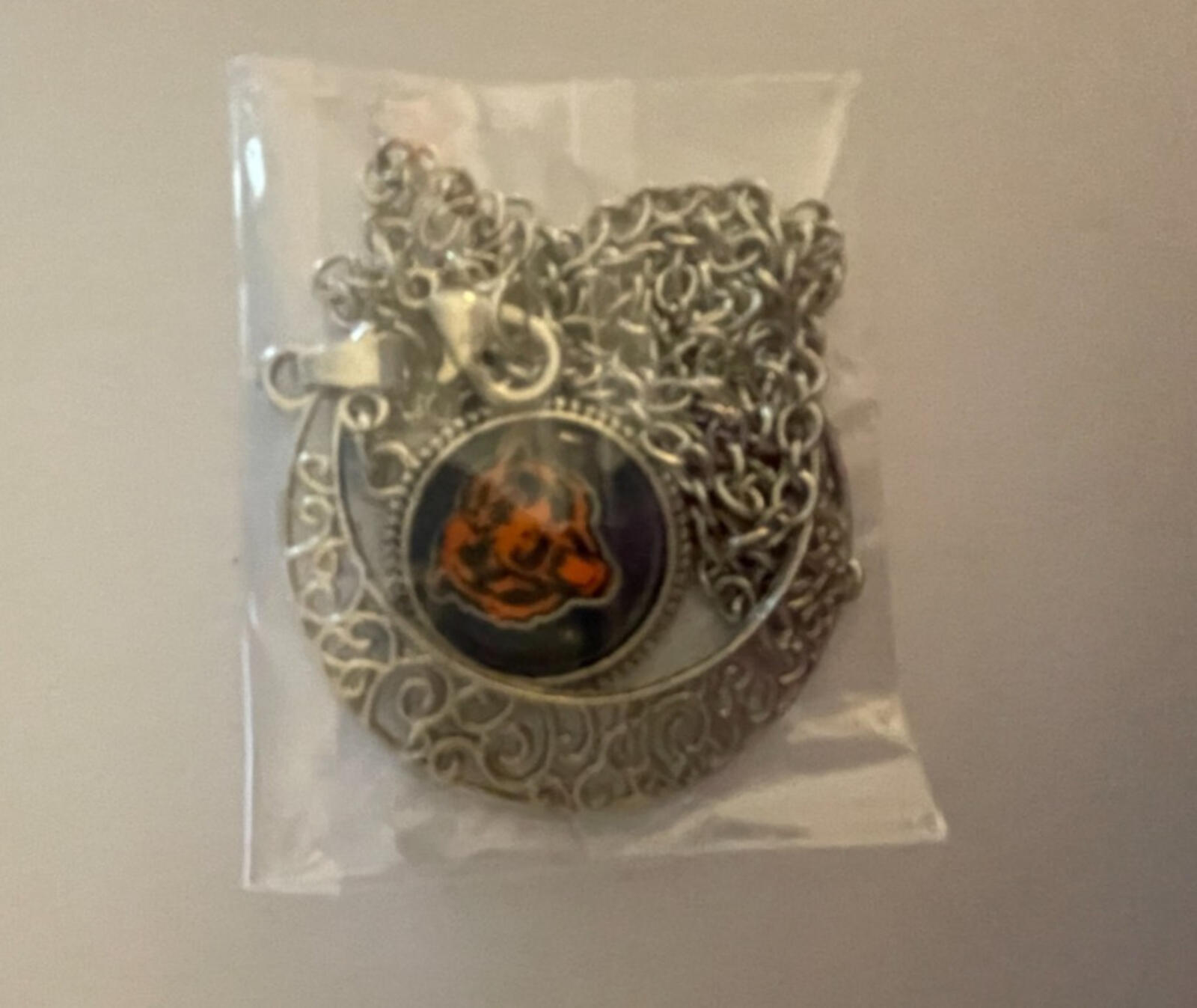 Chicago Bears Football Team Football Bear In Crescent Moon Pendant Necklace - Image 4