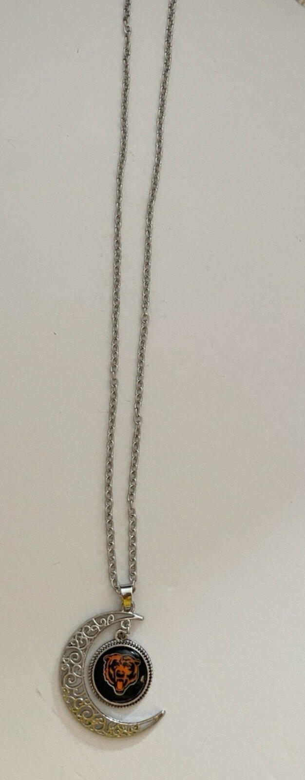 Chicago Bears Football Team Football Bear In Crescent Moon Pendant Necklace - Image 6